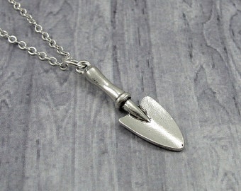 Garden Spade Necklace, Silver Plated Garden Shovel Charm on a Silver Cable Chain