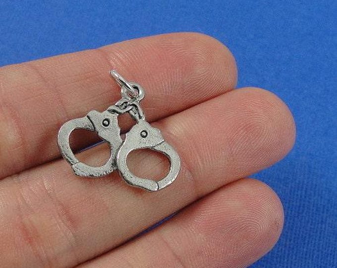 Handcuffs Charm - Silver Plated Handcuffs Charm Pendant for Necklace or Bracelet