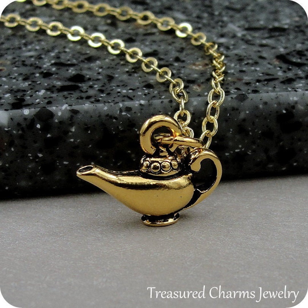 Aladdins Lamp Necklace, Gold Magic Lamp Necklace, Aladdin Lamp Charm