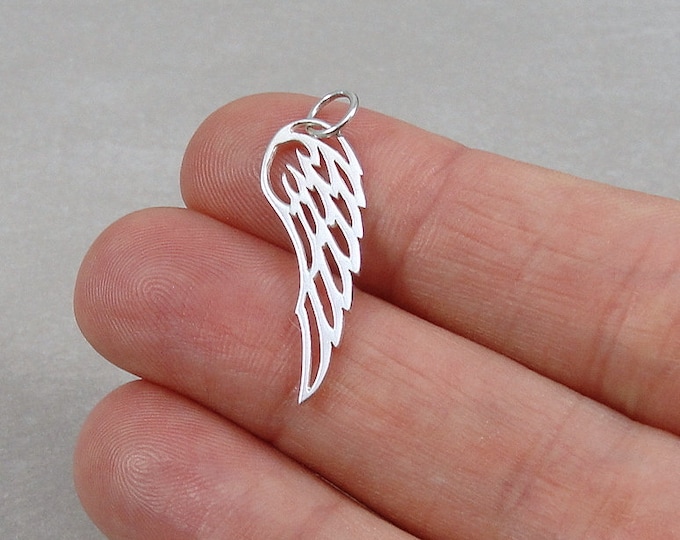 Sterling Silver Angel Wing Charm, Angel Wing Pendant, Memorial Wings Charm, Wings Pendant, Bracelet Charm, Necklace Charm, Memorial Gift