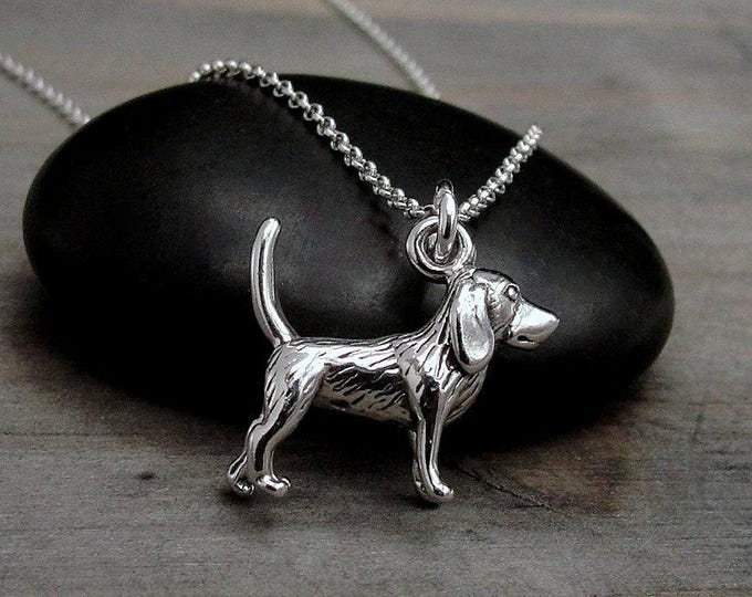 925 Sterling Silver Beagle Necklace, 3D Beagle Charm Necklace, Hound Dog Charm Necklace, Puppy Necklace, Beagle Gift, Beagle Jewelry