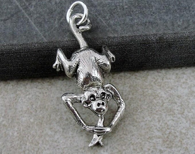 Monkey Charm, Silver Monkey Charm for Necklace or Bracelet, Zoo Animal Charm, Primate Charm, Monkey Gift, Monkey Jewelry
