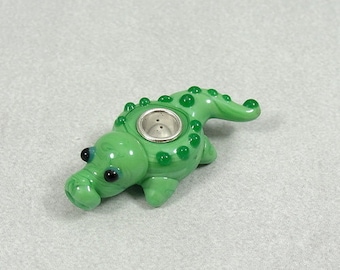 Green Alligator Large Hole Lampwork Glass Bead - 925 Sterling Silver European Bead Charm