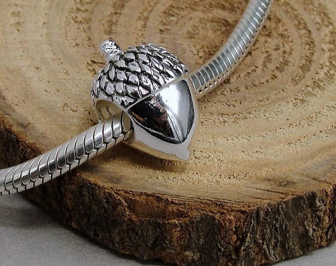 Acorn European Charm, Silver Acorn Large Hole Bead, Acorn Big Hole Bead, Fall Autumn Charm, 3D Acorn Charm, Acorn Spacer Bead, Acorn Jewelry