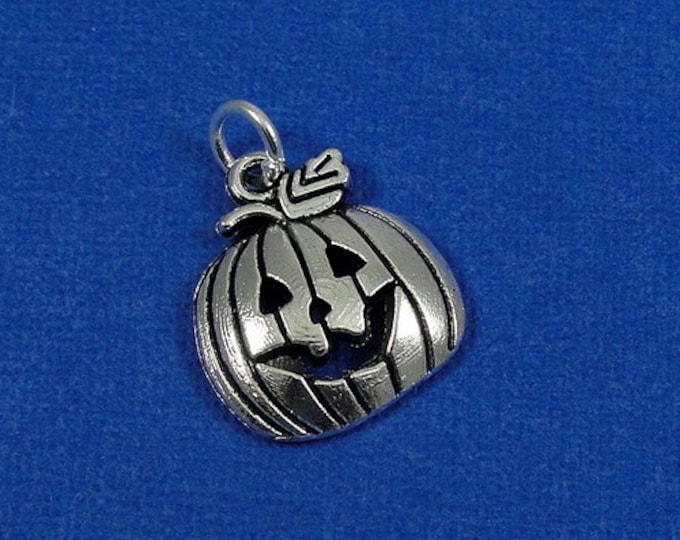 Jack O Lantern Charm - Silver Plated Jack O Lantern Pumpkin Charm for Necklace or Bracelet