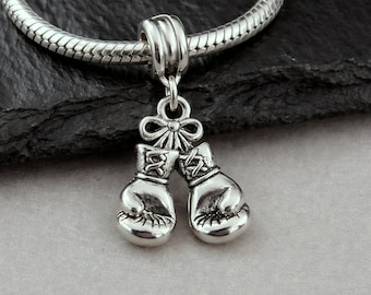 Boxing Gloves European Charm, Silver Boxing Gloves Dangle Charm, Boxer Charm with Bail, Boxing Bracelet Charm, Boxing Gloves Large Hole Bead