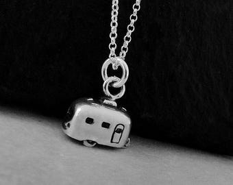 925 Sterling Silver Camper RV Necklace, Camper Charm, RV Trailer Charm, Camper Pendant, Camper RV Jewelry, Road Trip Necklace, Travel Charm
