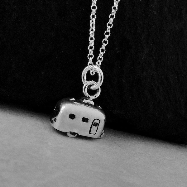 925 Sterling Silver Camper RV Necklace, Camper Charm, RV Trailer Charm, Camper Pendant, Camper RV Jewelry, Road Trip Necklace, Travel Charm