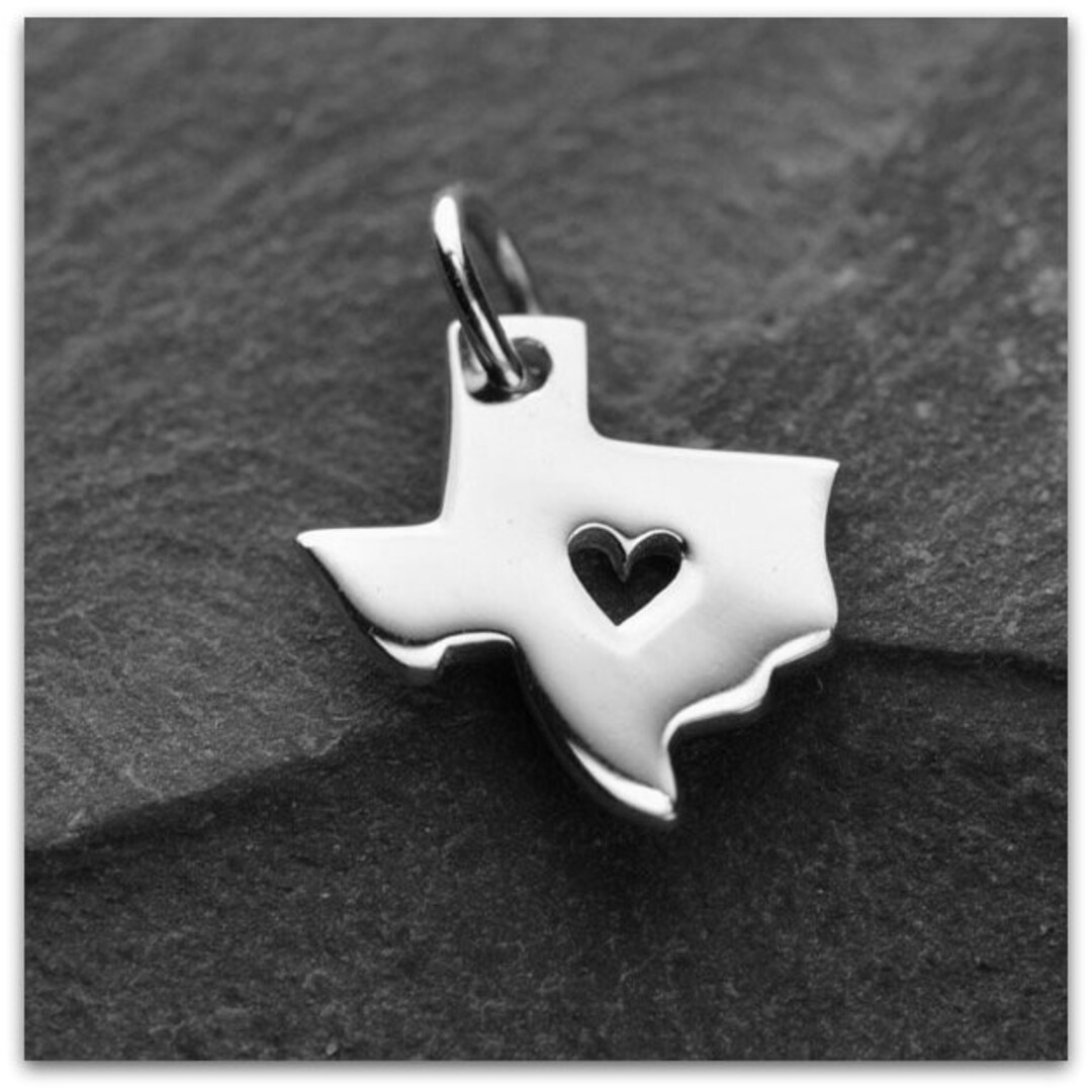 Texas Heart Charm, Sterling Silver State of Texas Charm for Necklace