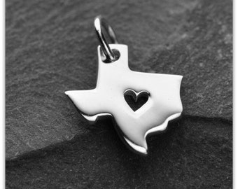 Texas Heart Charm, Sterling Silver State of Texas Charm for Necklace, Texas with Heart Charm, Love Texas Charm, Texas Gift, Texas Jewelry