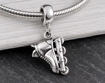 Inline Skate European Charm, 925 Sterling Silver Rollerblade Dangle Charm, Rollerblades Charm with Bail, Roller Hockey Charm, Skater Gift