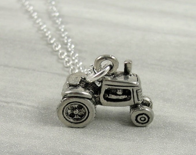 Farm Tractor Necklace, Silver Tractor Charm on a Silver Cable Chain