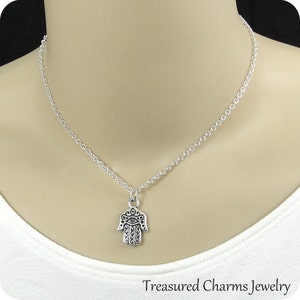 Hamsa Necklace, Silver Hamsa Charm on a Silver Cable Chain image 3