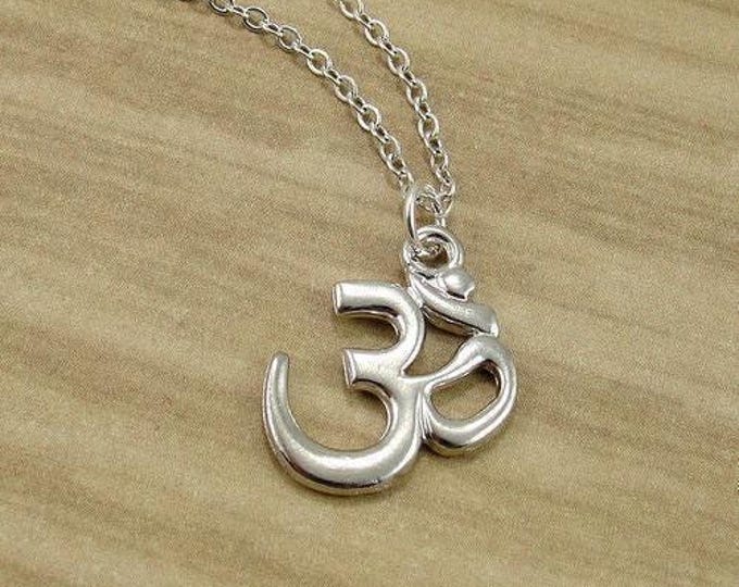 CLOSEOUT - Aum Om Symbol Necklace, Silver Aum Ohm Charm on a Silver Cable Chain
