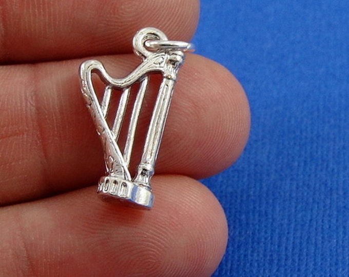 Harp Charm - Silver Plated Musical Harp Charm for Necklace or Bracelet