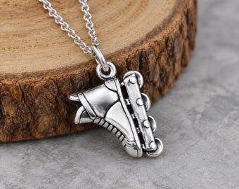 Inline Skates Necklace, 925 Sterling Silver Rollerblades Charm Necklace, Roller Hockey Necklace, Skater Charm, Rollerblading Gift Jewelry