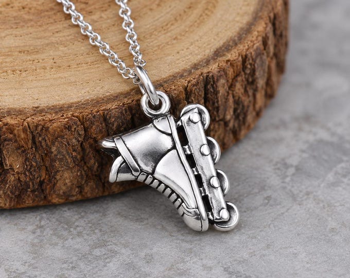 Inline Skates Necklace, 925 Sterling Silver Rollerblades Charm Necklace, Roller Hockey Necklace, Skater Charm, Rollerblading Gift Jewelry