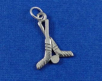 Hockey Sticks and Puck Charm - Silver Plated Hockey Sticks Charm for Necklace or Bracelet