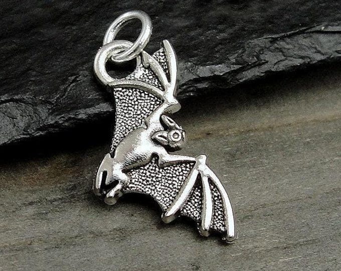 Spooky Bat Charm, Silver Vampire Bat Charm for Necklace or Bracelet, Flying Bat Charm, Halloween Charm, Halloween Pendant, Halloween Jewelry