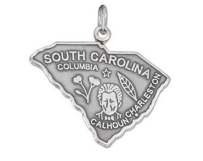 South Carolina Charm - Sterling Silver State of South Carolina Charm for Necklace or Bracelet