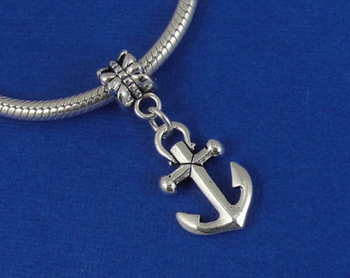 Nautical Anchor European Dangle Bead Charm - Silver Anchor Charm for European Bracelet