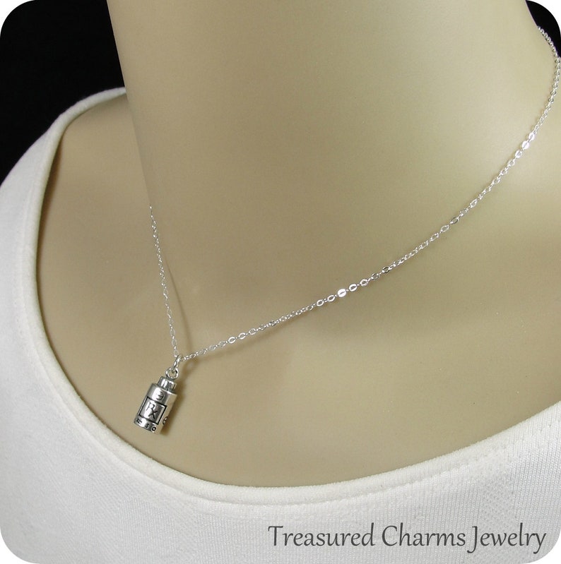 Sterling Silver 3D RX Pill Bottle Necklace Pharmacy RX Charm Etsy