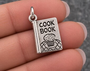 Silver Cookbook Charm, Recipe Book Pendant, Cooking Charm for Necklace or Bracelet, Chef Charm, Baker Gift, Kitchen Jewelry, Foodie Gift