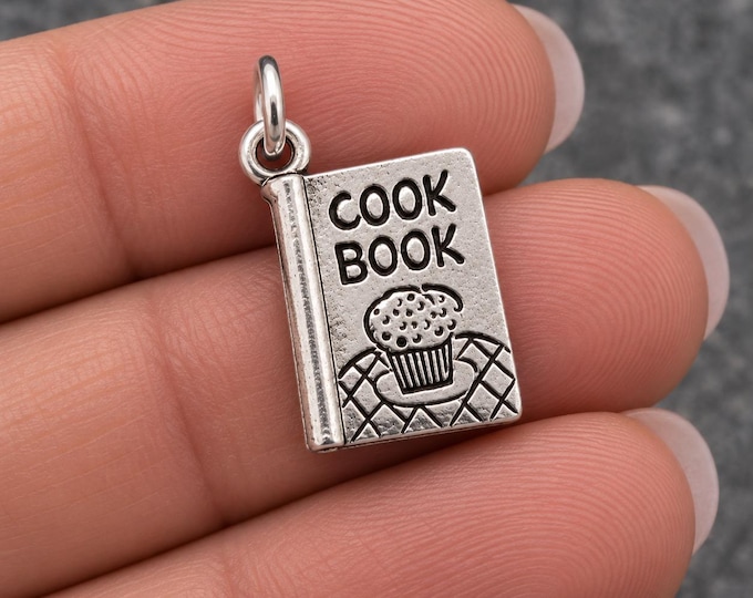 Silver Cookbook Charm, Recipe Book Pendant, Cooking Charm for Necklace or Bracelet, Chef Charm, Baker Gift, Kitchen Jewelry, Foodie Gift
