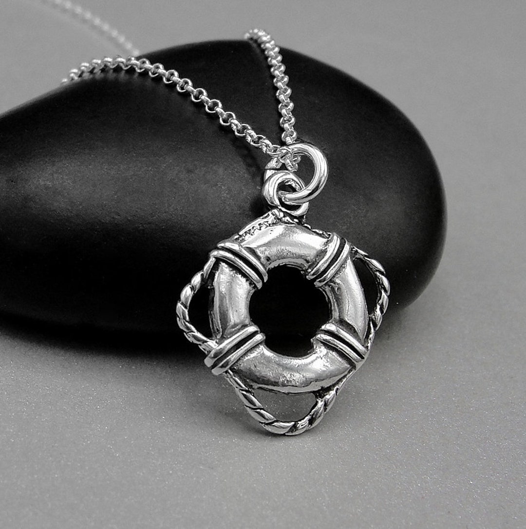 925 Sterling Silver Life Preserver Necklace Life Ring Charm Etsy