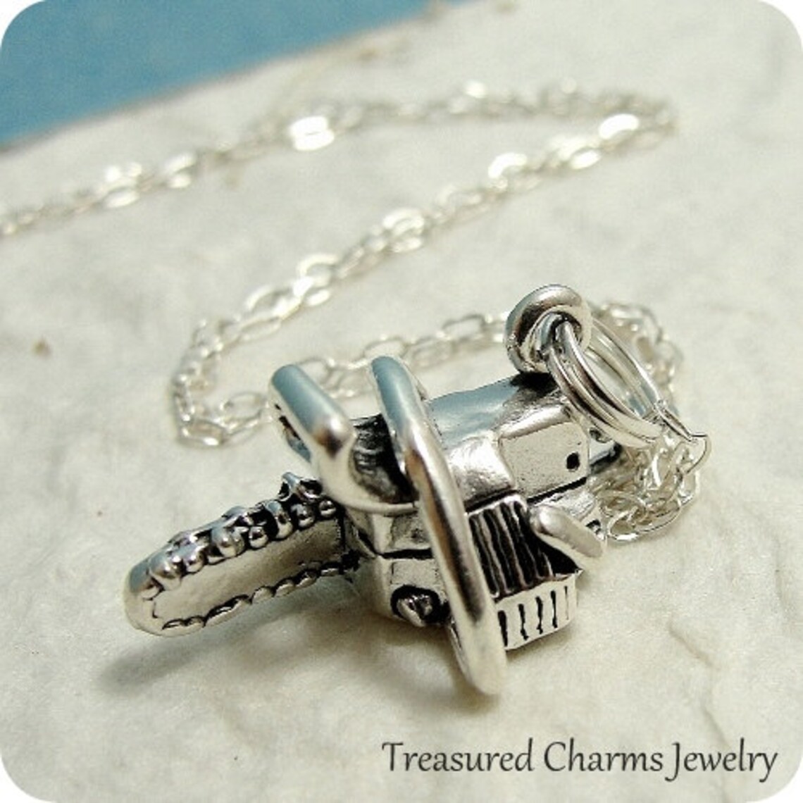 Chainsaw Necklace Sterling Silver Chain Saw Charm on a Silver Etsy