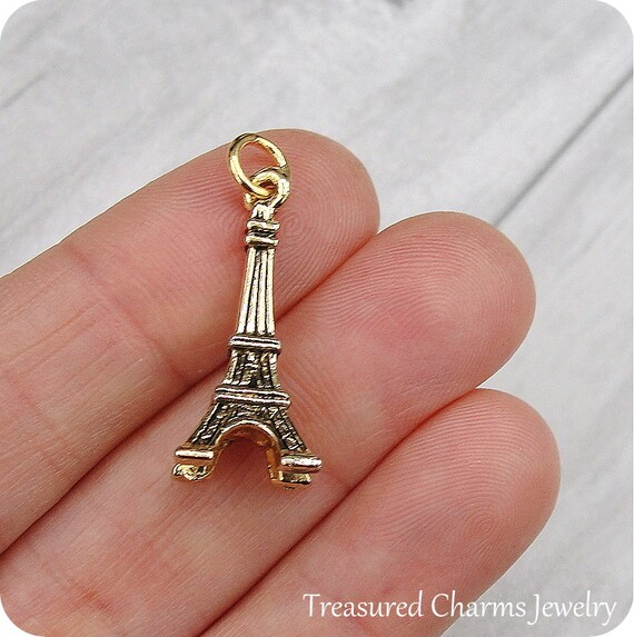 Vintage Gold I Love Paris Charm Necklace-Bronze Eiffel Tower-Jewellery Gift