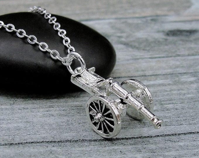Cannon Necklace, Silver Plated Military Cannon Charm Necklace, Civil War Charm, Military Charm, Military Gift, Military Jewelry