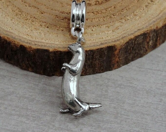 Otter European Charm, Silver Plated 3D River Otter Dangle Charm, 3D Otter Charm with Bail, Sea Otter Charm, Otter Gift, Otter Jewelry