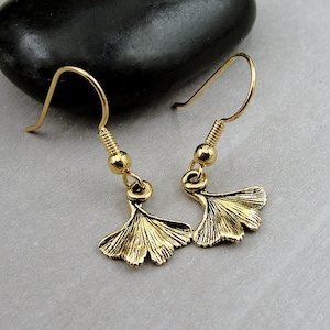 Ginkgo Leaf Earrings, Gold Ginkgo Leaf Earrings, Gold Leaf Earrings, Ginkgo Leaf Dangle Earrings, Gold Leaf Dangle Earrings