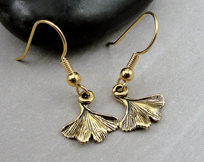 Ginkgo Leaf Earrings, Gold Ginkgo Leaf Earrings, Gold Leaf Earrings, Ginkgo Leaf Dangle Earrings, Gold Leaf Dangle Earrings