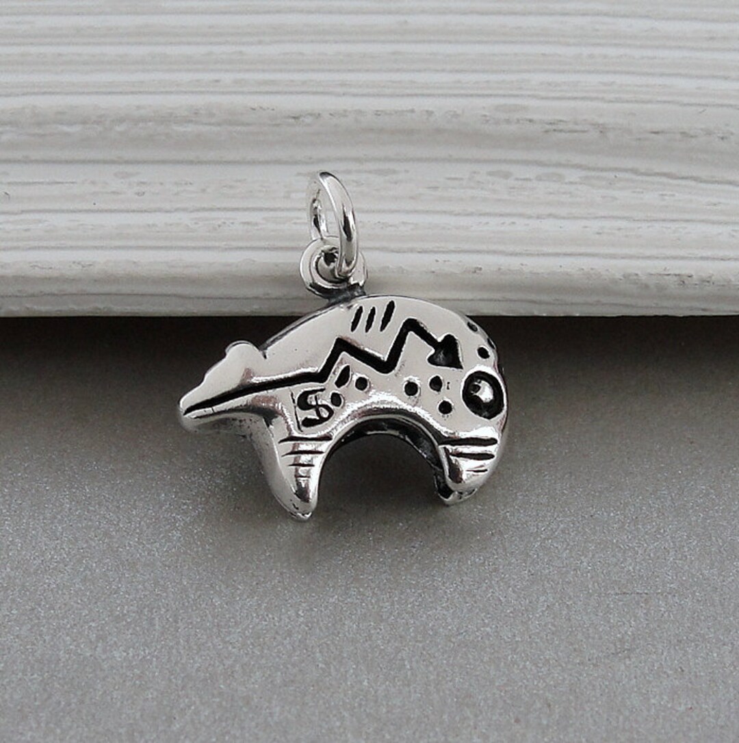 Heartline Bear Charm, 925 Sterling Silver Zuni Bear Charm for Necklace or Bracelet, Southwestern