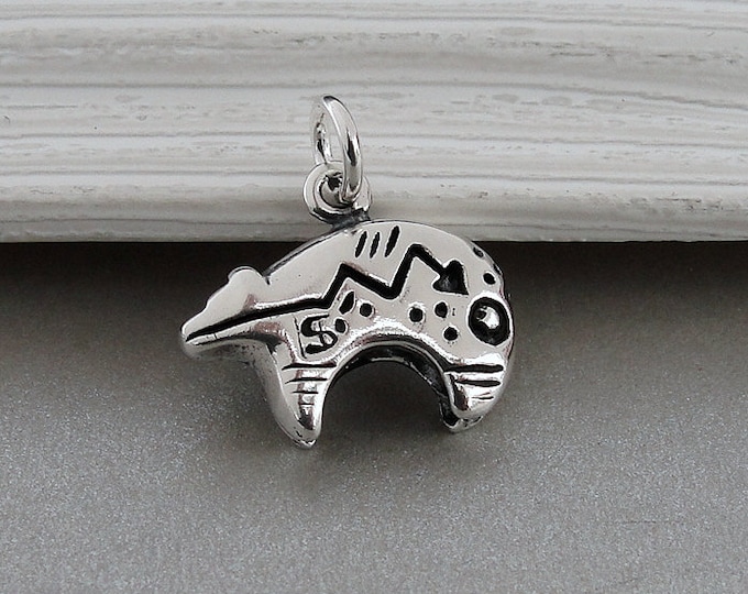 Heartline Bear Charm, 925 Sterling Silver Zuni Bear Charm for Necklace or Bracelet, Southwestern Charm, Native American Bear Charm