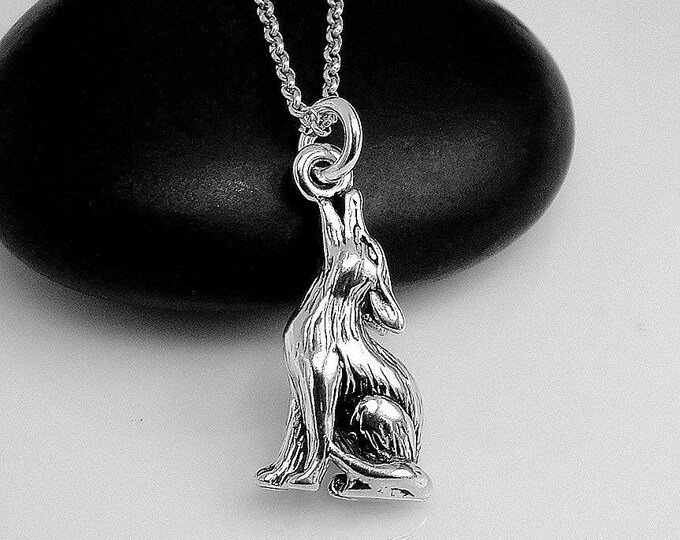Wolf Necklace, Coyote Necklace, 925 Sterling Silver Howling Wolf Coyote Charm Necklace, 3D Wolf Charm, 3D Coyote Charm, Werewolf Charm