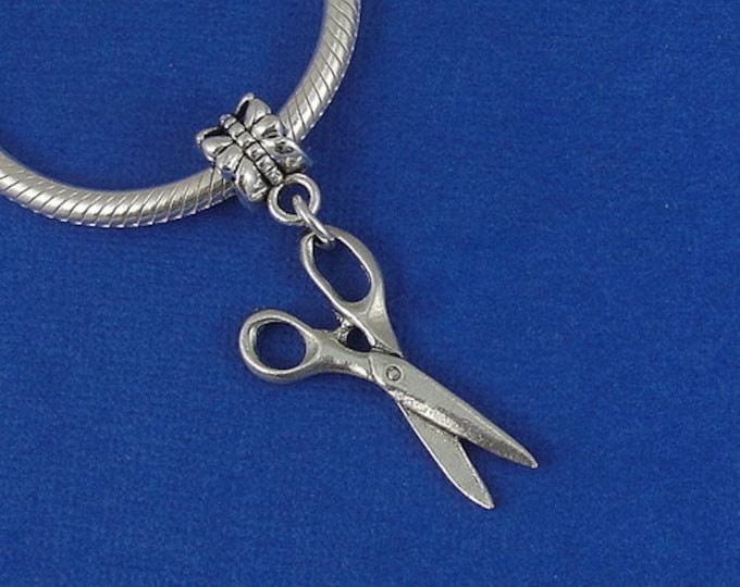 Scissors European Dangle Bead Charm - Silver Pair of Scissors Charm for European Bracelet