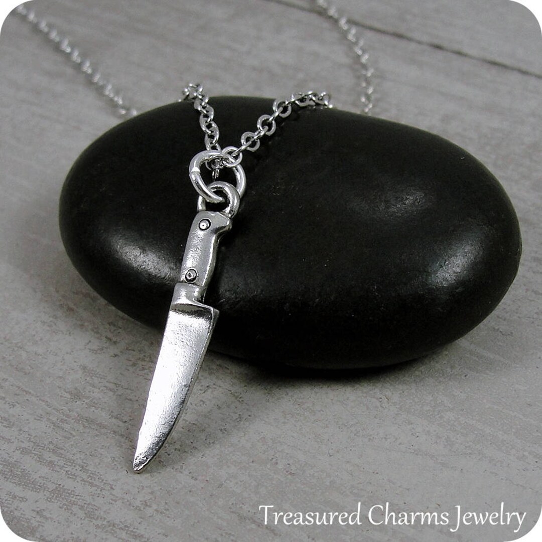 Miniature Chef Knife Necklace, Silver Knife Charm on a Silver Cable