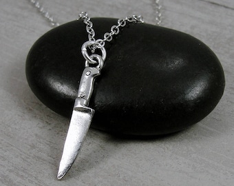 Miniature Chef Knife Necklace, Silver Knife Charm on a Silver Cable Chain