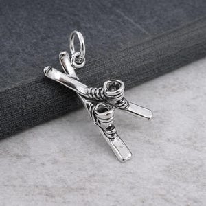 Skis and Boots Charm, 925 Sterling Silver 3D Skiing Necklace Charm, Skier Charm, Ski Boots Charm, Skiing Gift, Skier Gift, Skiing Jewelry