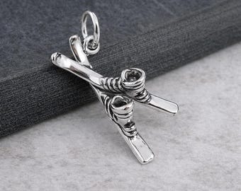Skis and Boots Charm, 925 Sterling Silver 3D Skiing Necklace Charm, Skier Charm, Ski Boots Charm, Skiing Gift, Skier Gift, Skiing Jewelry