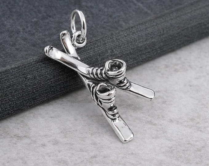 Skis and Boots Charm, 925 Sterling Silver 3D Skiing Necklace Charm, Skier Charm, Ski Boots Charm, Skiing Gift, Skier Gift, Skiing Jewelry