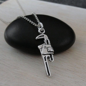Pipe Wrench Necklace, 925 Sterling Silver 3D Monkey Wrench Charm Necklace, Handyman Necklace, Plumber Necklace, Handyman Charm