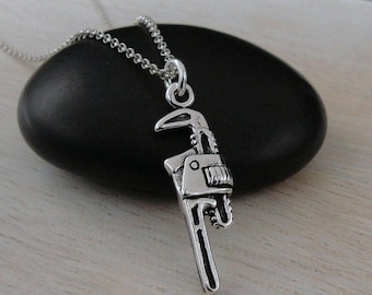 Pipe Wrench Necklace, 925 Sterling Silver 3D Monkey Wrench Charm Necklace, Handyman Necklace, Plumber Necklace, Handyman Charm