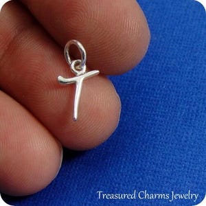 Script Letter T Initial Charm - Sterling Silver Cursive Letter T Alphabet Charm