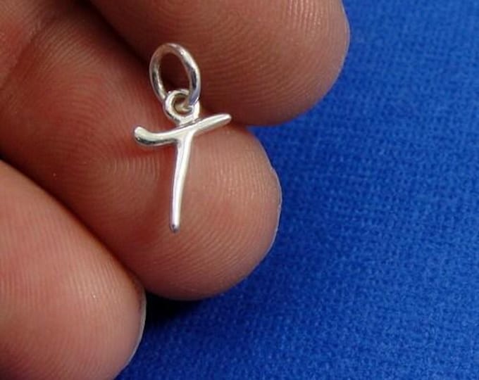Script Letter T Initial Charm - Sterling Silver Cursive Letter T Alphabet Charm