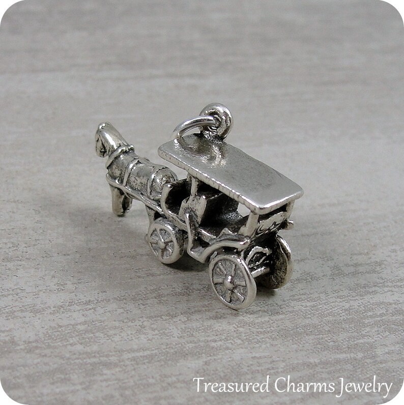Charm (pendentif) Pour Bracelet En Argent Sterling - Forme Calèche Cheval Vintage, 5g, 2,3cm
