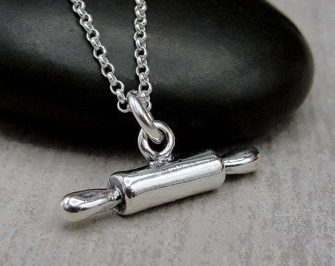 Rolling Pin Necklace, 925 Sterling Silver 3D Rolling Pin Charm Necklace, Baking Necklace, Baker's Necklace, Bakery Necklace, Gift for Baker